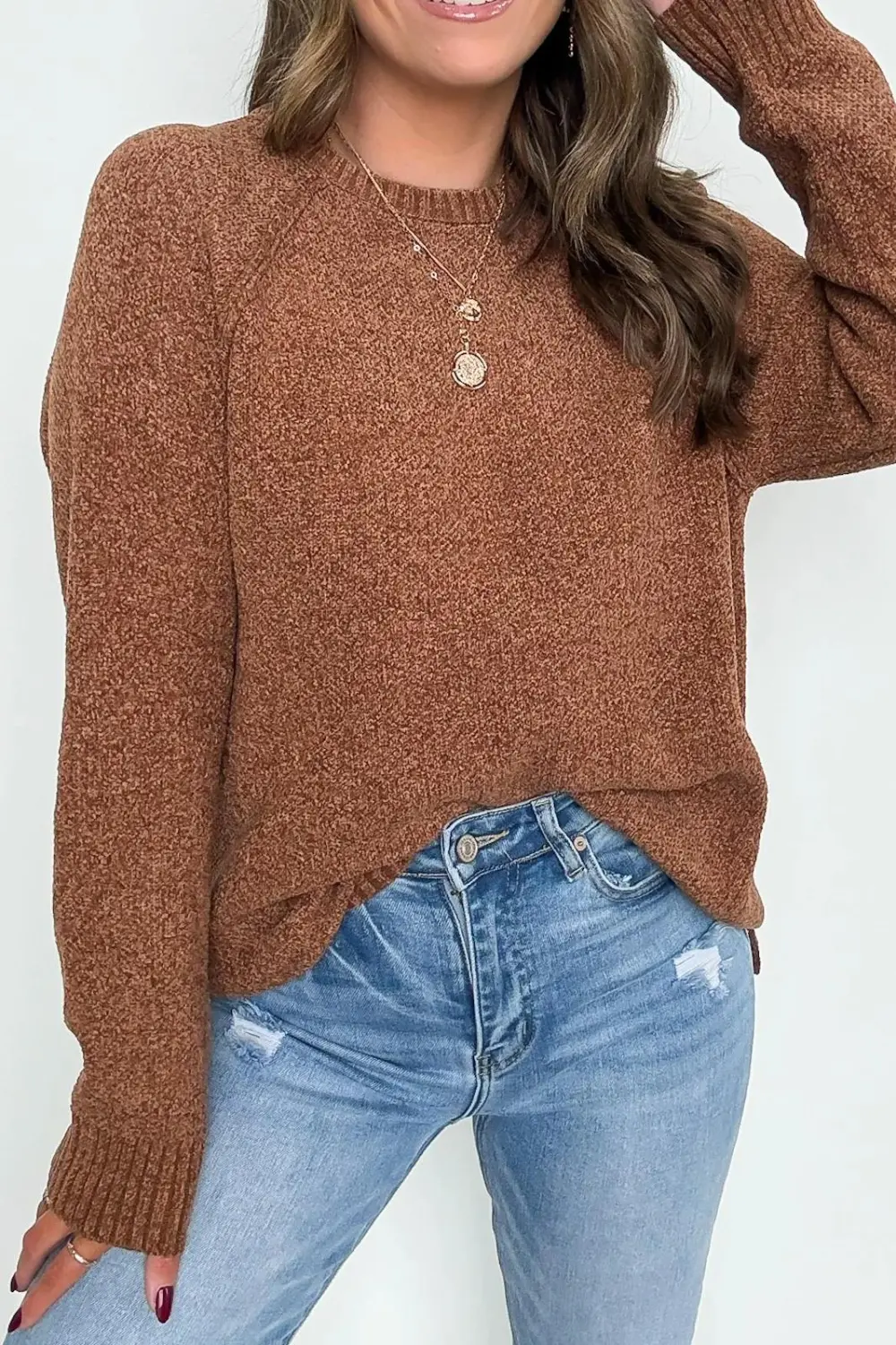 Easily Endearing Chenille Knit Raglan Sweater