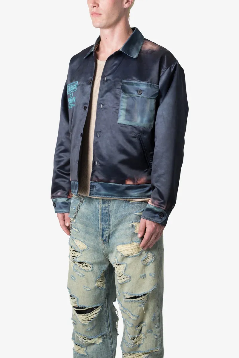DARK BLUE TIE DYE SATIN JACKET