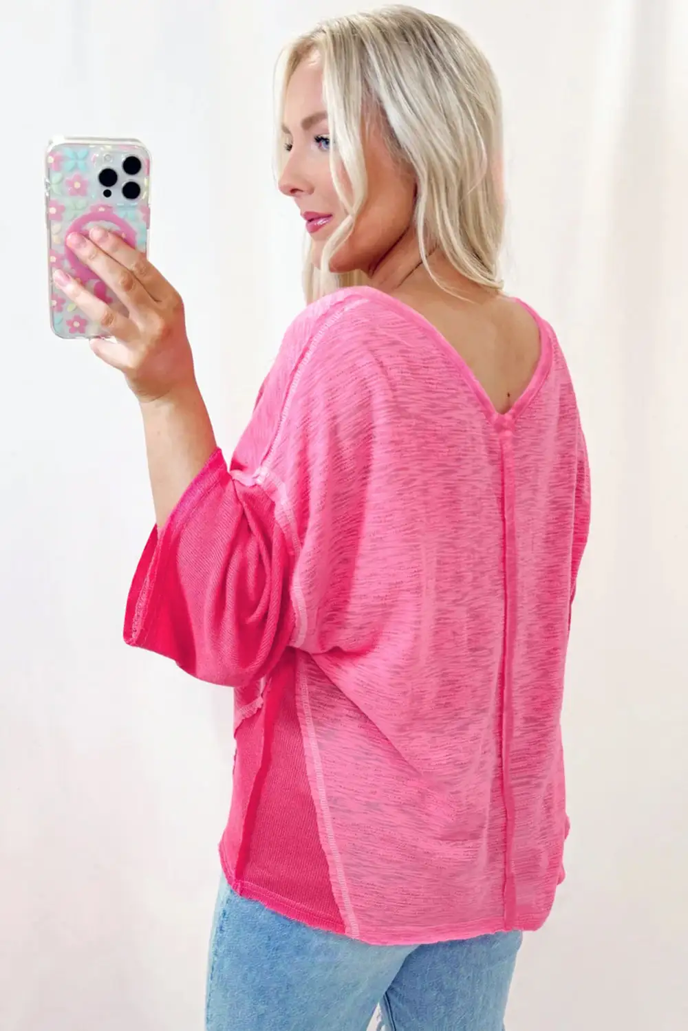 Patchwork V-Neck Relaxed Fit Blouse