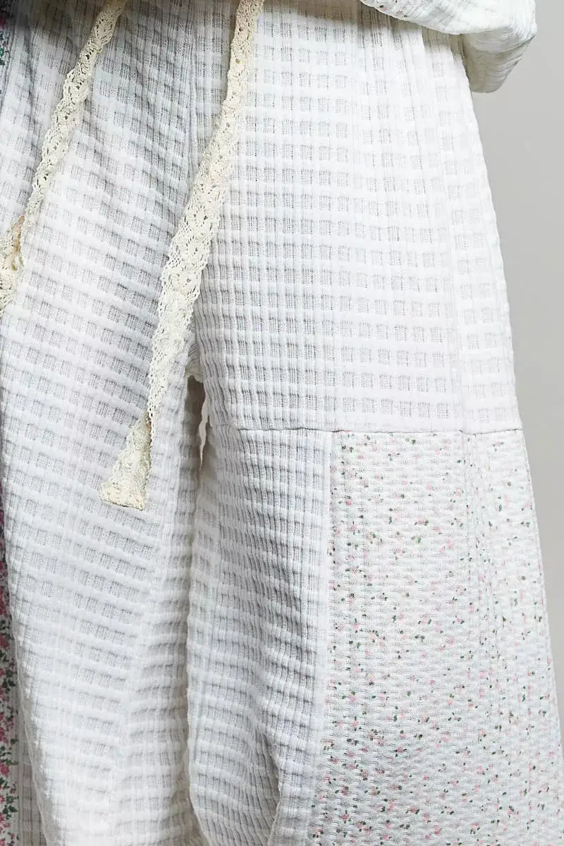 Easygoing Patchwork Mixed Knit Wide Leg Pants