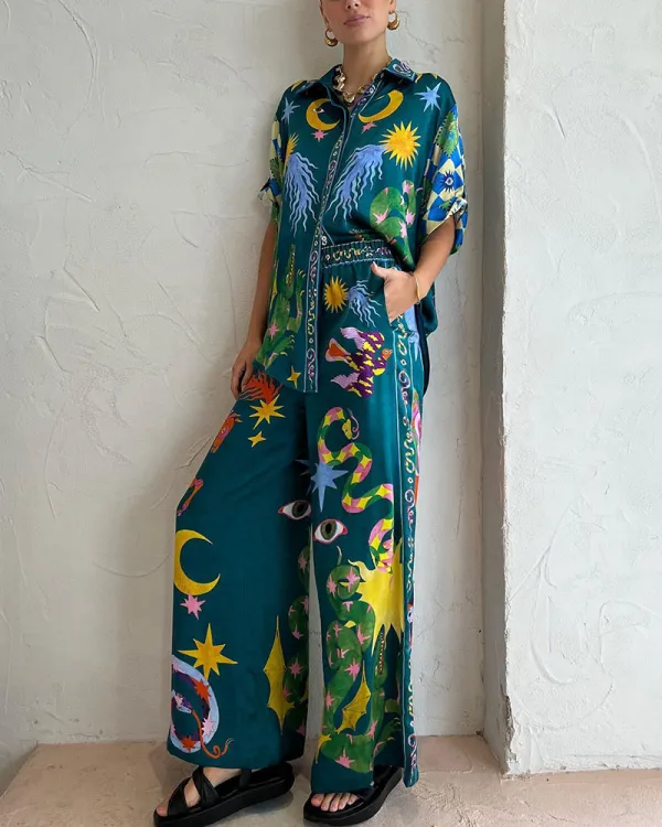 Fashion Art Graffiti Print Casual Two-piece Set