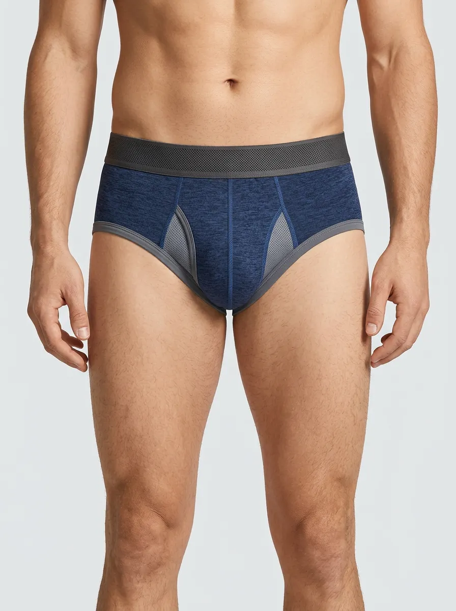 Men's Athletic Performance Blue Heather Mesh Panel Briefs