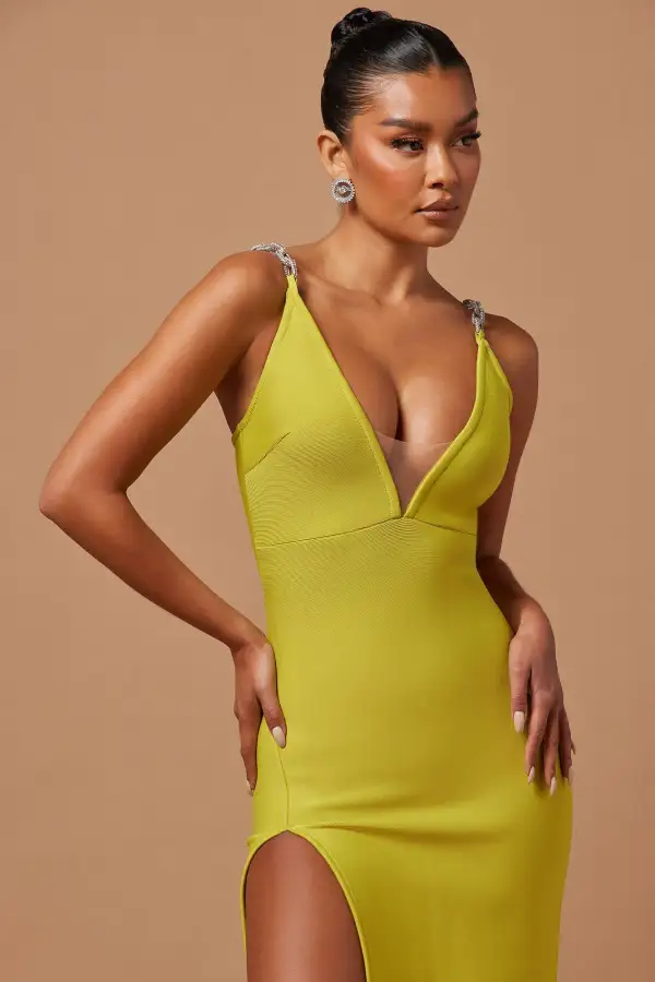 Addison Bandage Gown - Chartreuse
