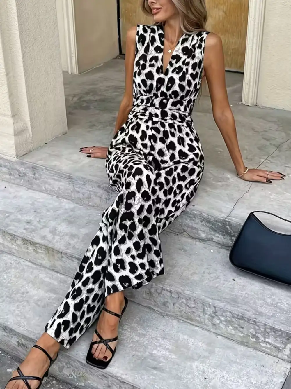 Leopard Print Wide Leg Jumpsuit