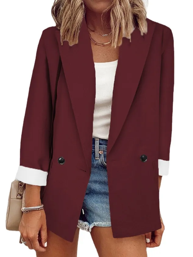 Plain Casual Shawl Collar Buttoned Blazer