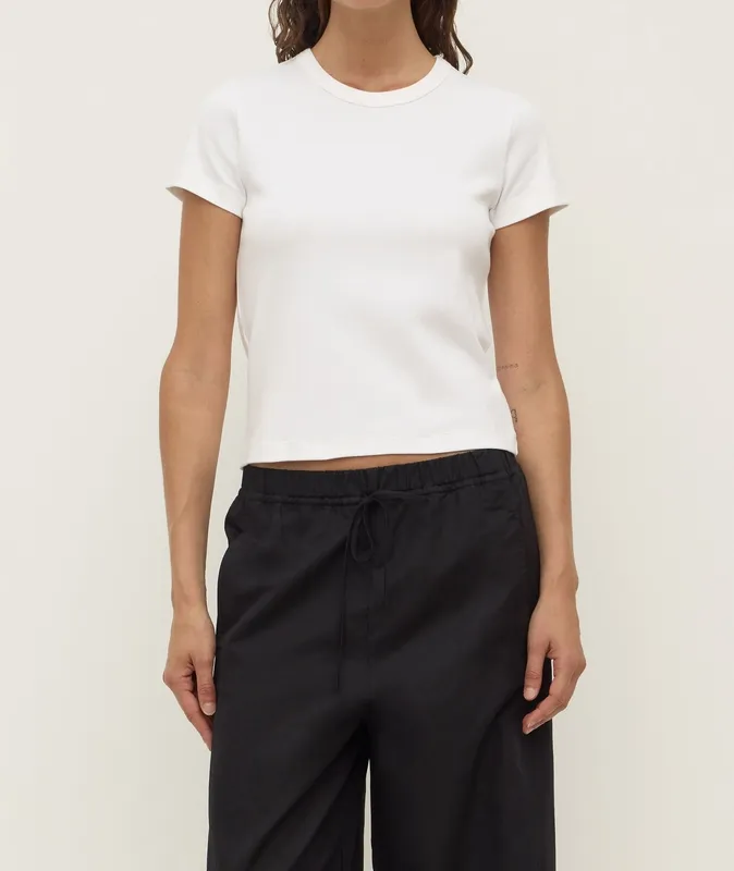 Antique White Fitted Cap-Sleeve Cotton Tee