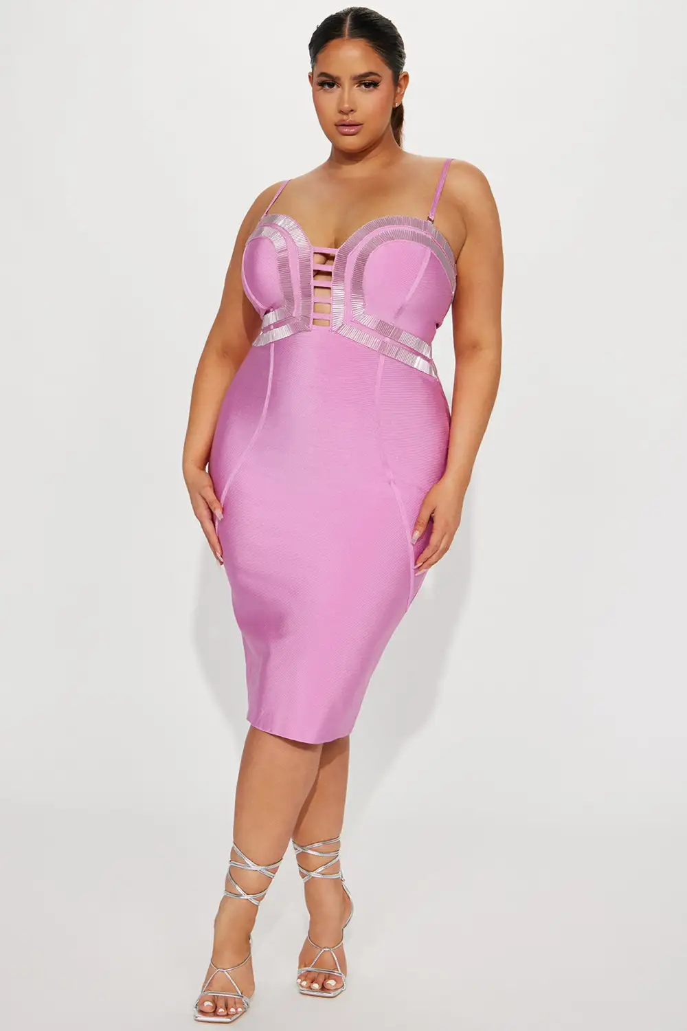 A Fine Time Bandage Midi Dress - Pink/combo