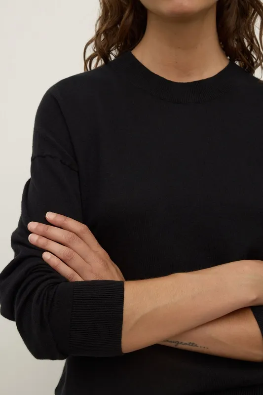 Black Cotton Cashmere Lounge Sweater