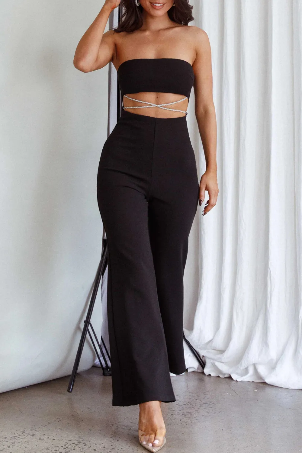 Handsome And Fashionable Black Stretch Jumpsuit