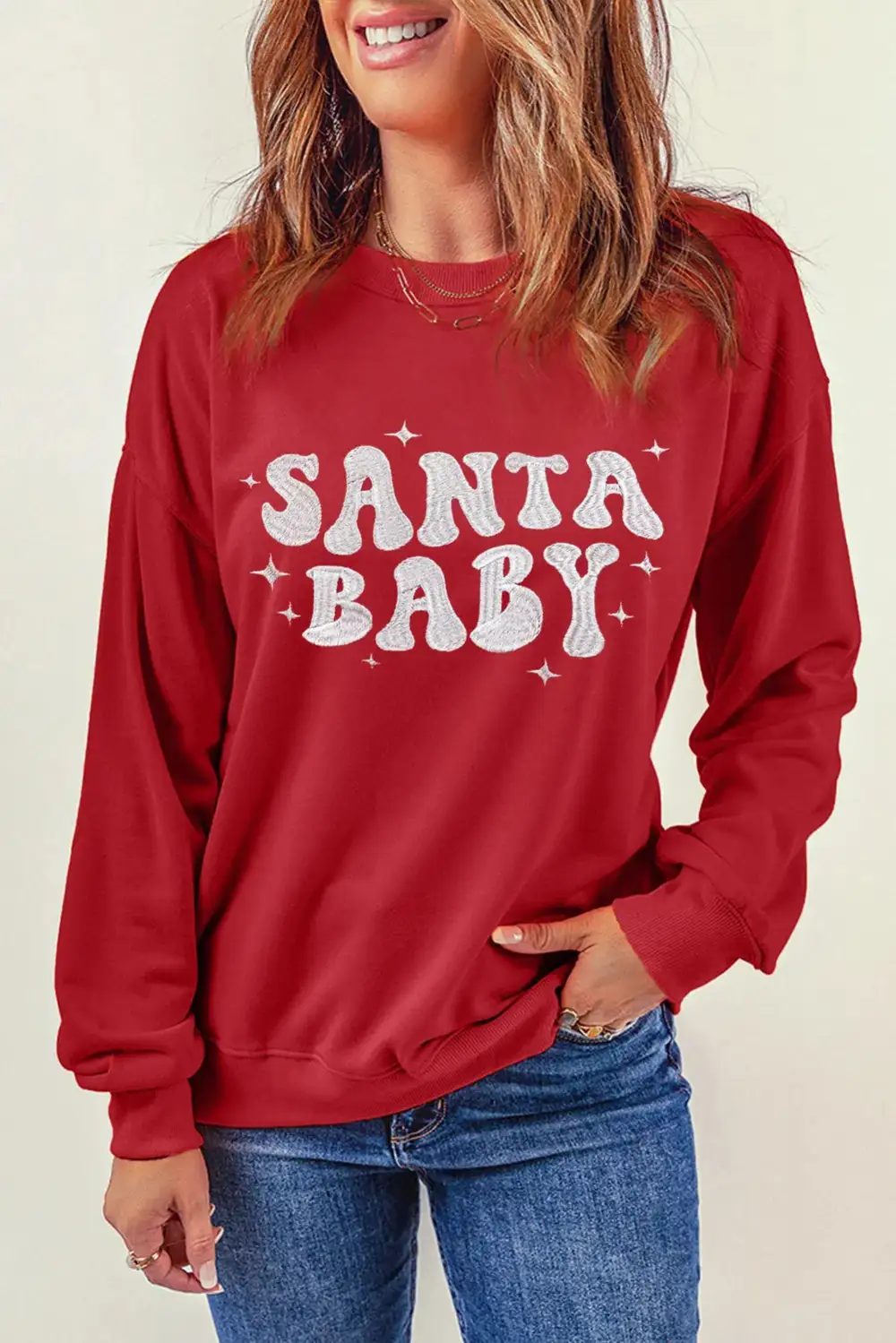 SANTA BABY Round Neck Long Sleeve Sweatshirt