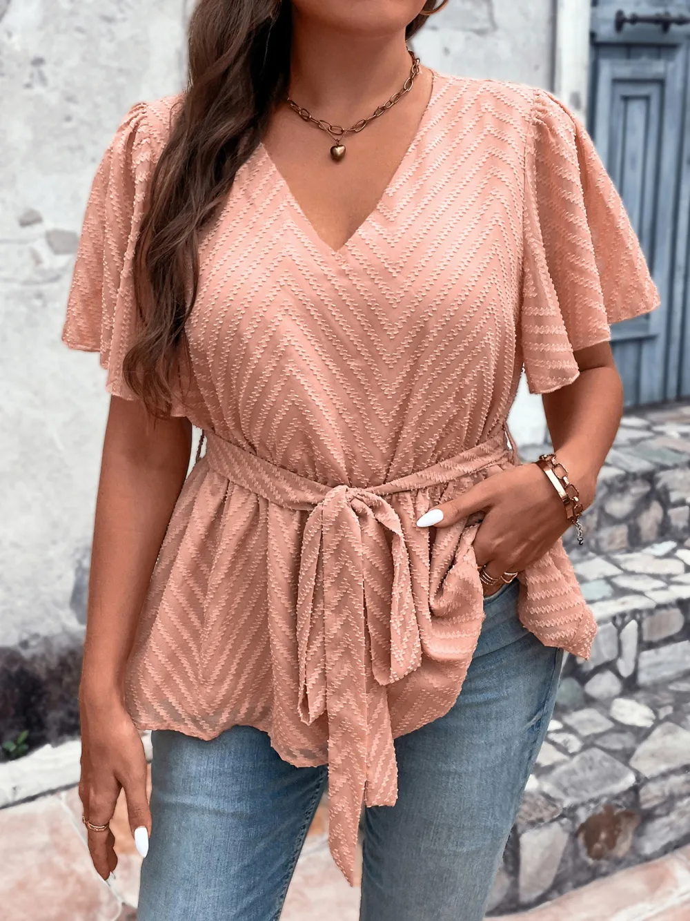 Loose Large Size Temperament V Neck Top Half Sleeve