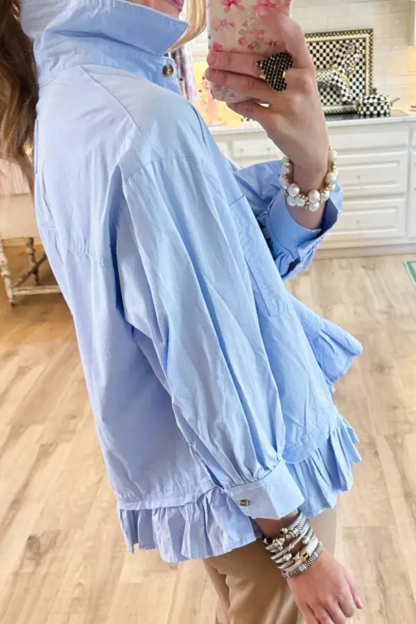 Ruffle Hem Button Blouse
