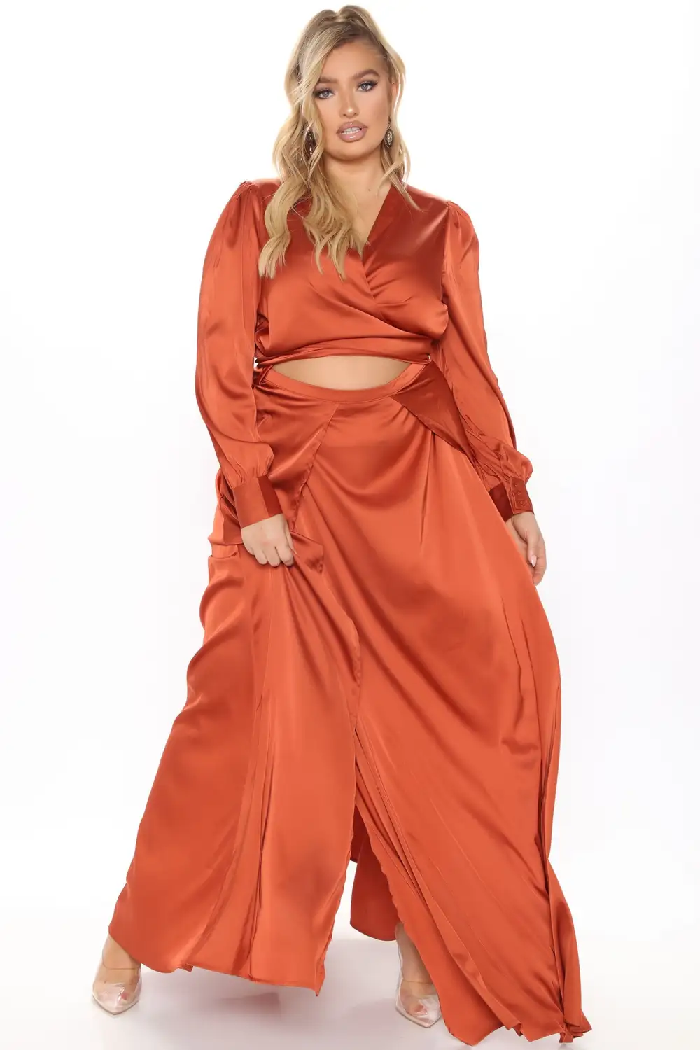 Entice Me Satin Maxi Dress - Bronze