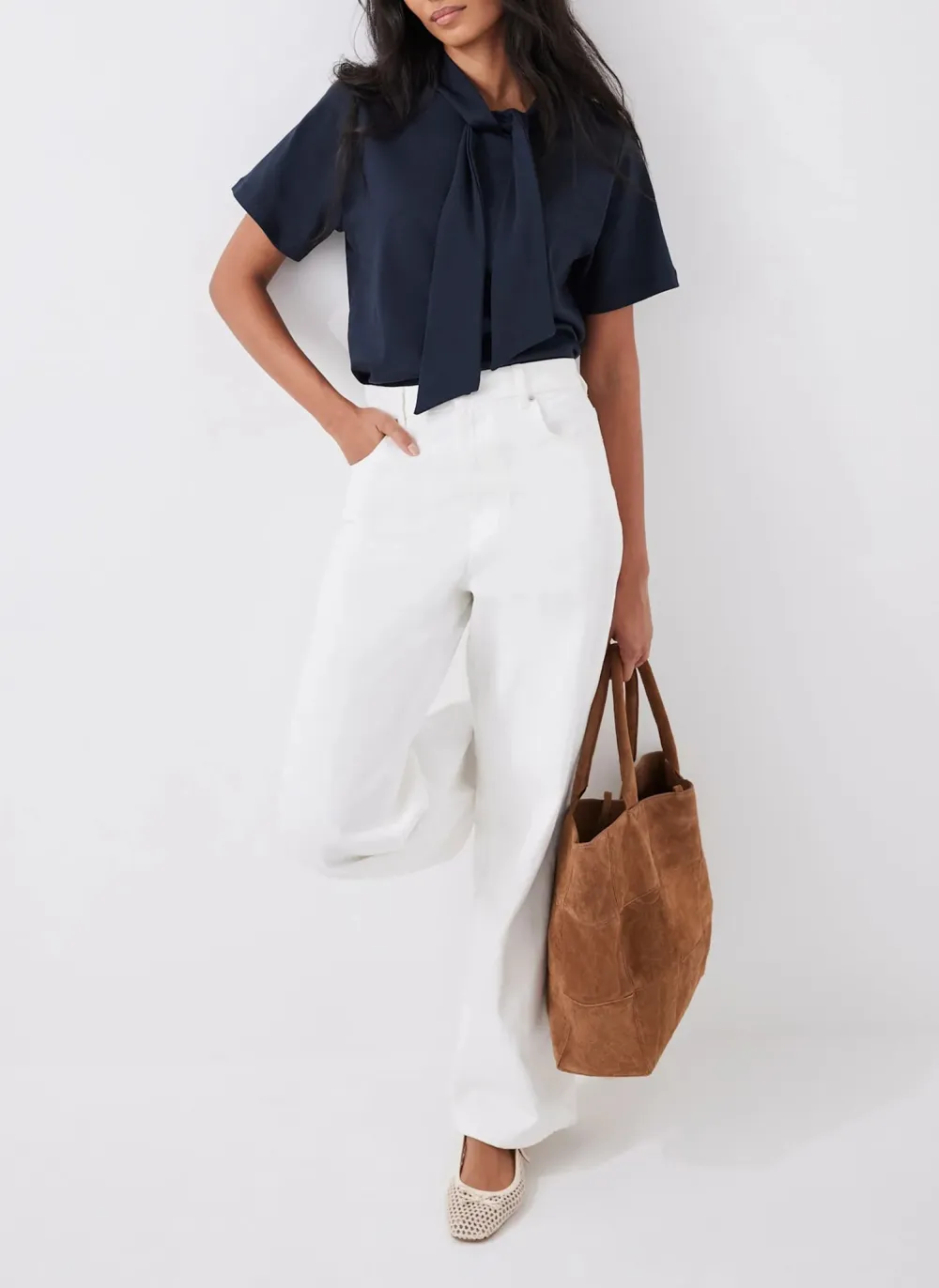 Casual Style Navy Cotton Top