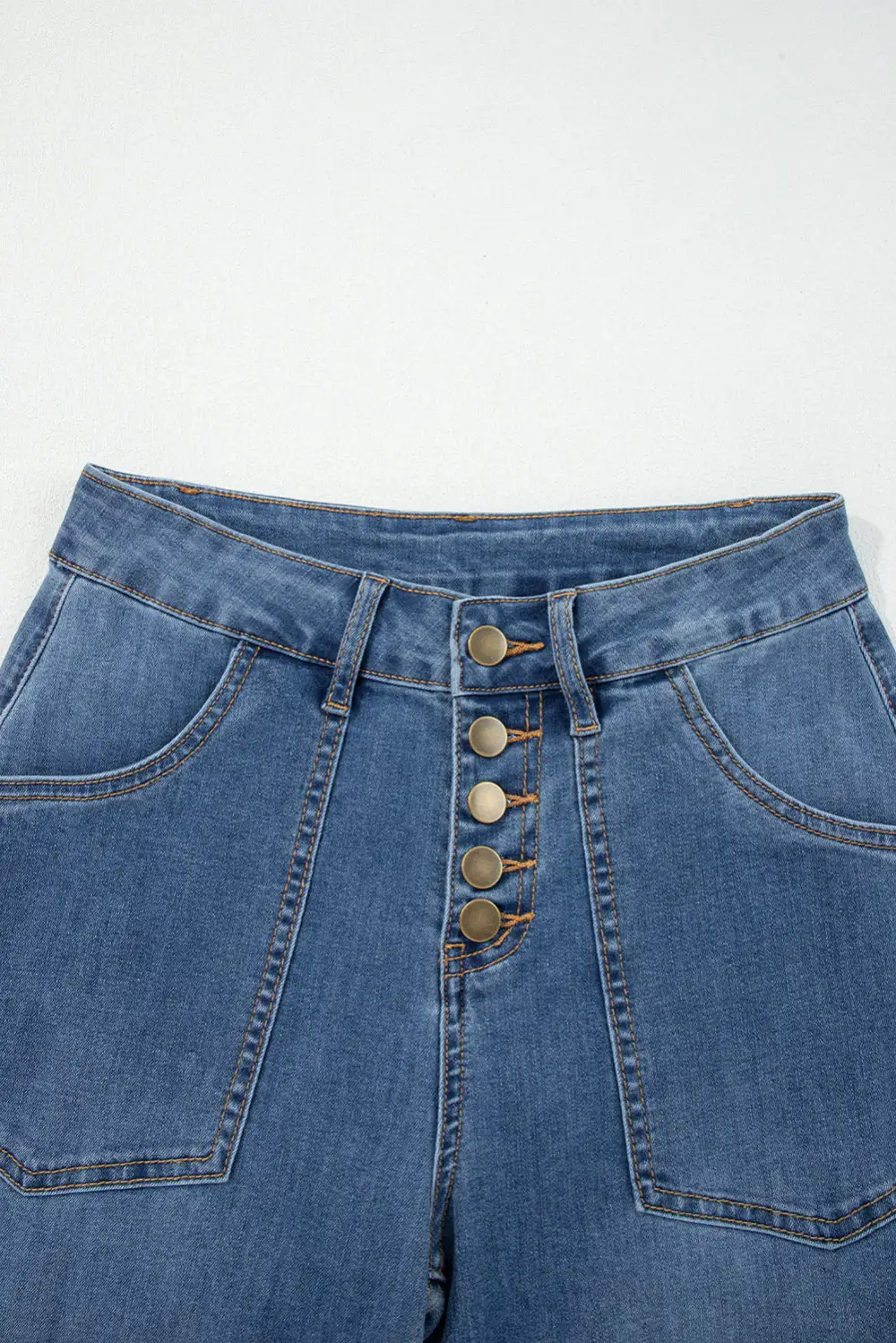 Wide Leg High Waist Button Jeans