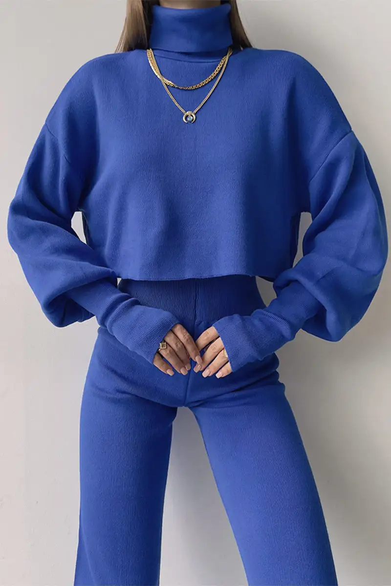 Lucía® | Casual solid color turtleneck long sleeve two piece sweater