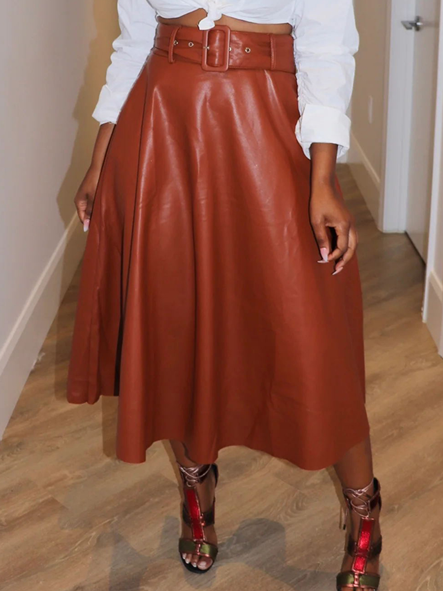 Solid leather jacket half skirt set