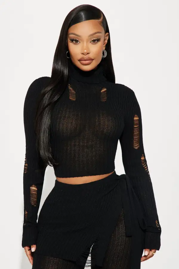 Influential 3 Piece Sweater Knit Pant Set - Black