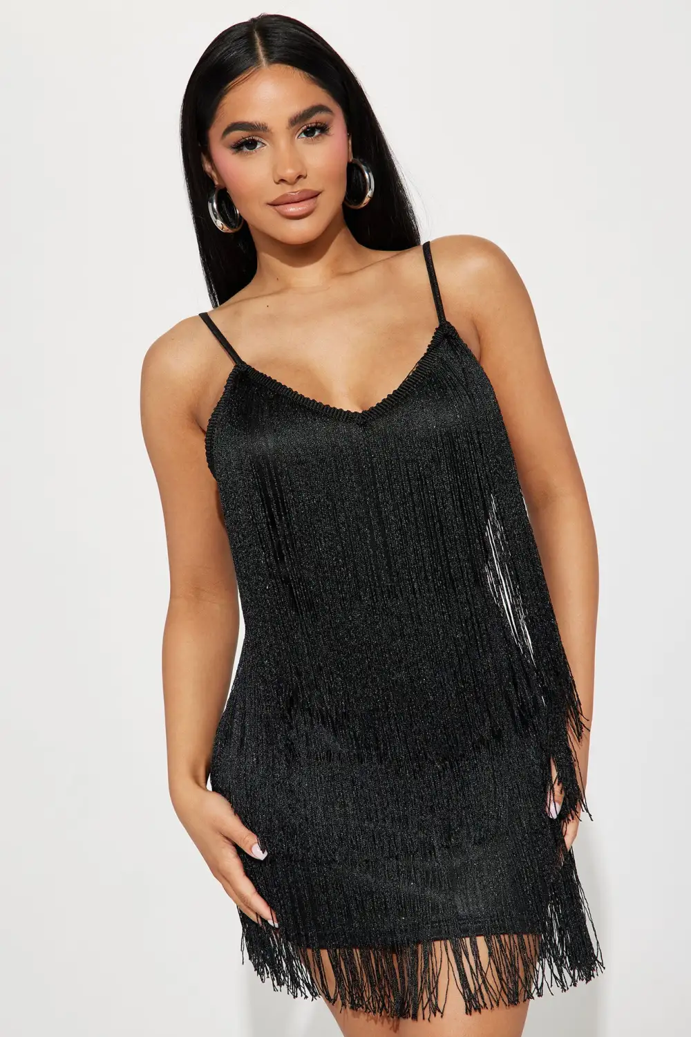 Speak Easy Fringe Mini Dress - Black