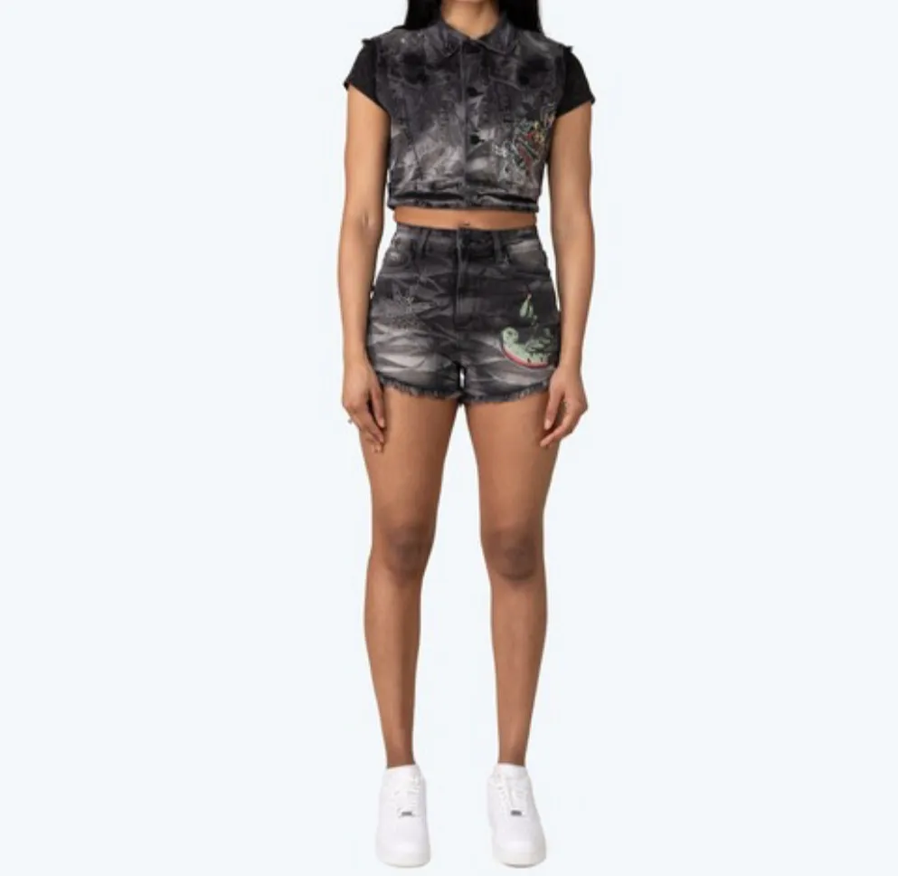 Everyday Graphic Rhinestone Women's Shorts Set