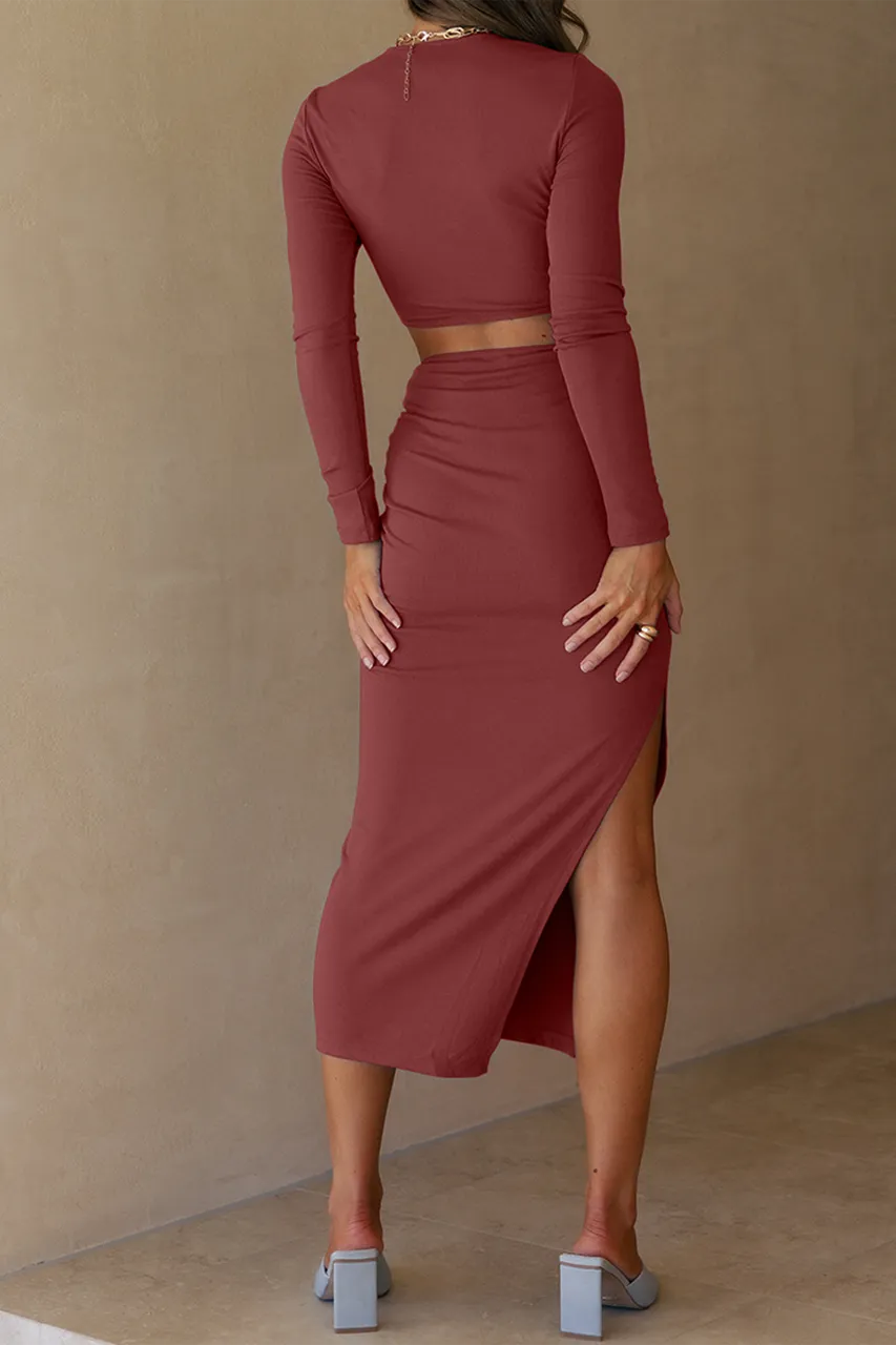 Tie Front Cut Out Long Sleeve Crop Top