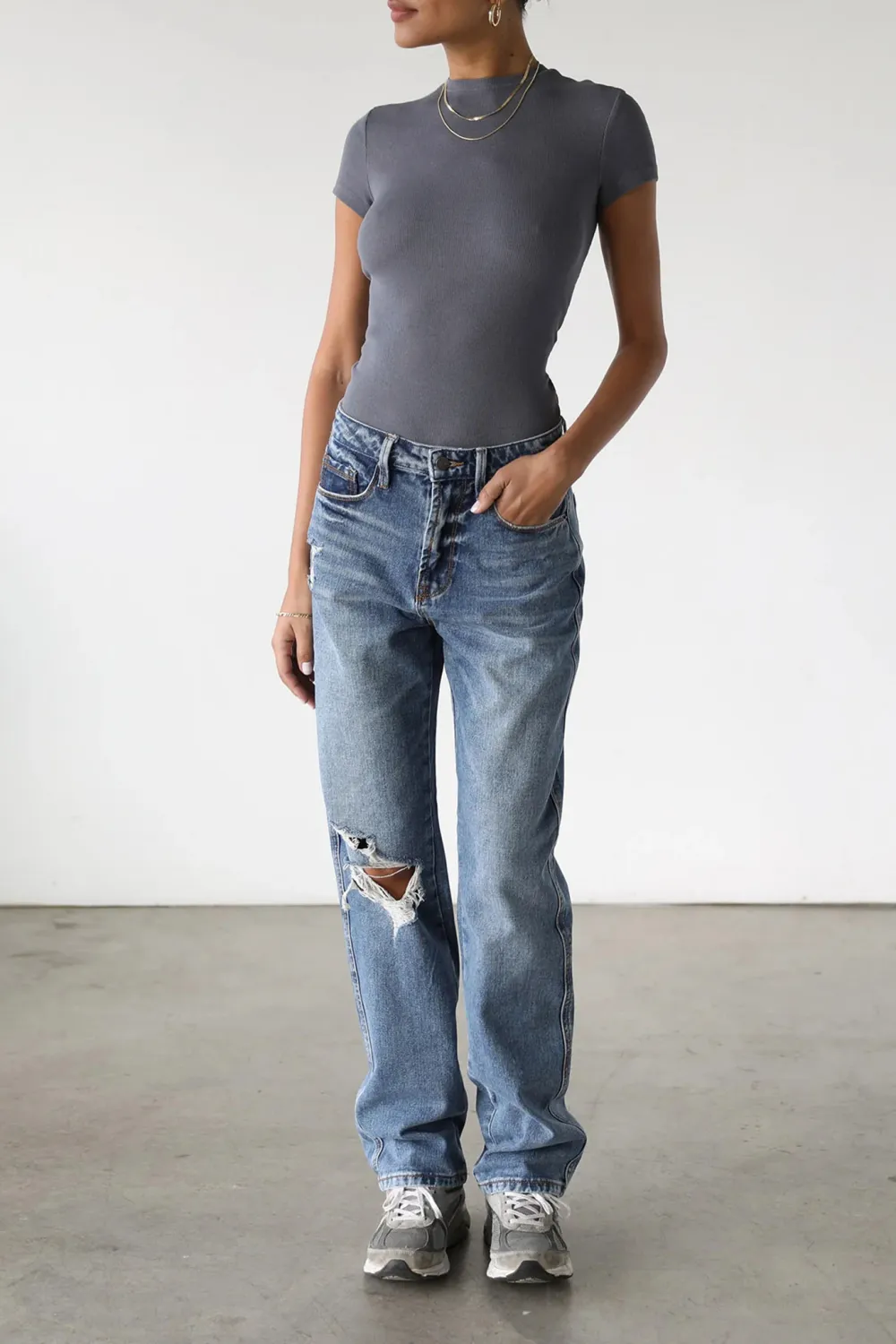 Cotton Breathable Ripped Straight Jeans