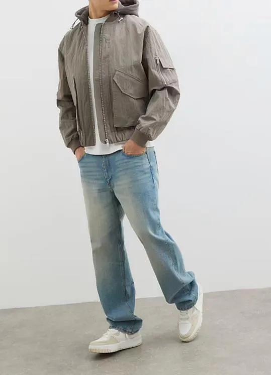 Men's Beige Casual Loose Beige Hooded Jacket