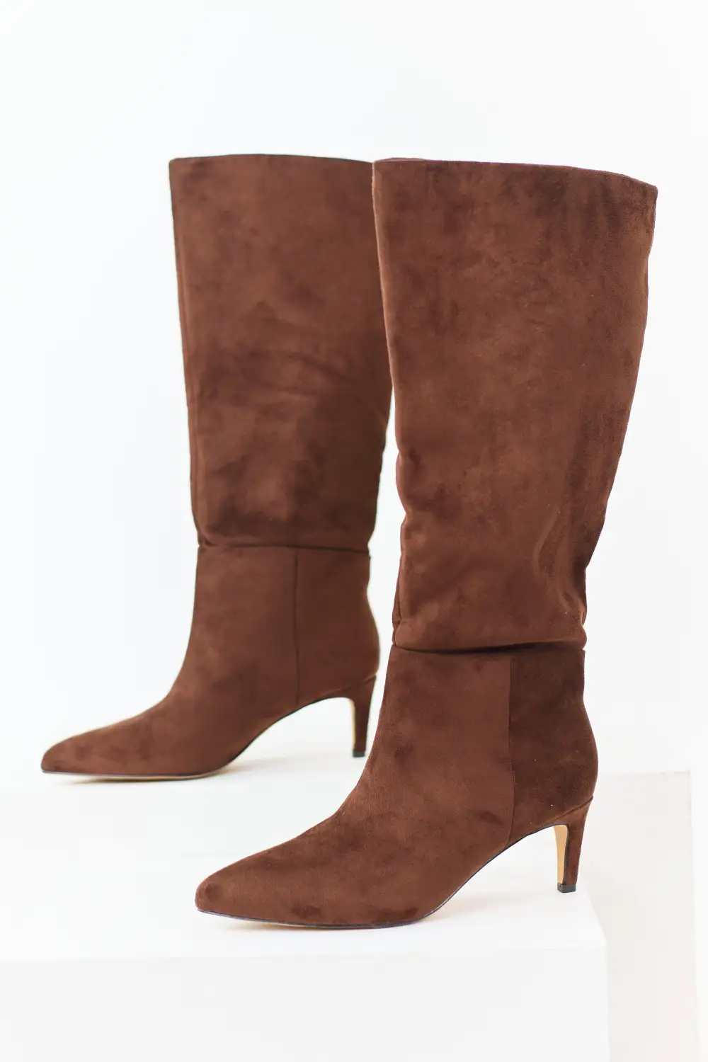 Faux Suede Pointed Toe Heeled Boots
