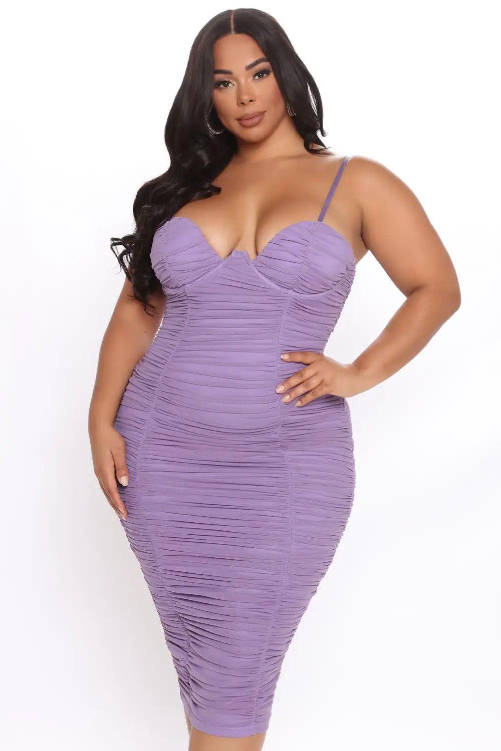 Need You In My Life Ruched Midi Dress - Lavender