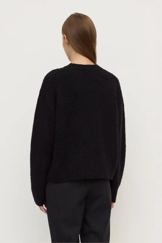 Black Alpaca Blend Cropped Knit Sweater