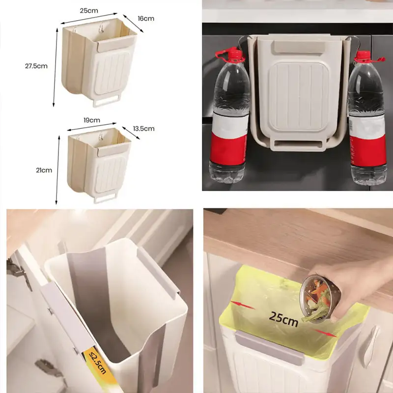 Wall-Mounted Collapsible Kitchen Trash Can – Household Waste Sorting Bin for Cabinet Doors or Walls
