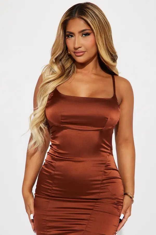 Freya Feather Midi Dress - Brown