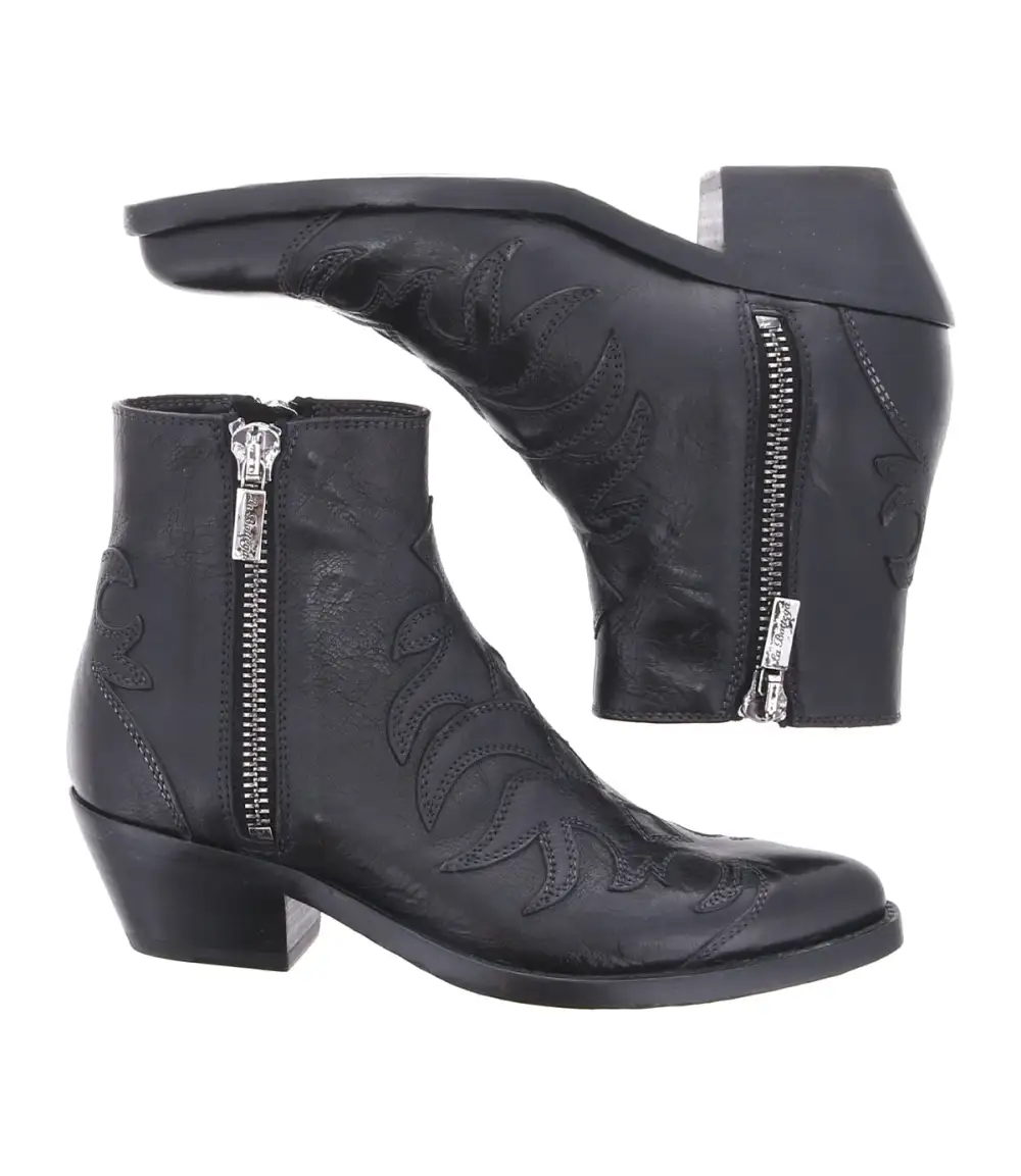Western Side Zip Leather Refined Crafted Ankle Boots