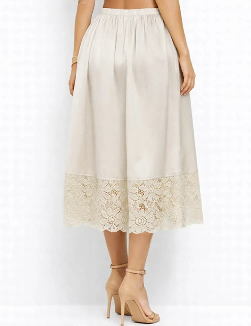 Boho Lace Hem Drawstring Waist Wide Leg Shorts