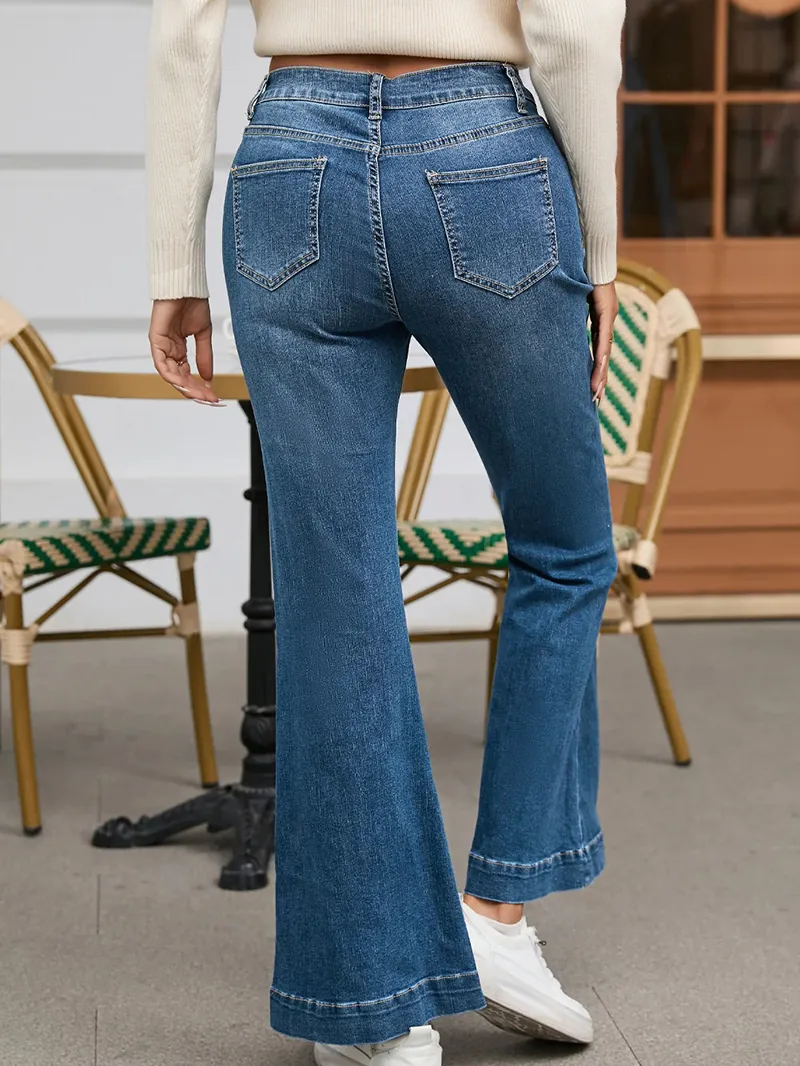 Casual classic solid color flared jeans