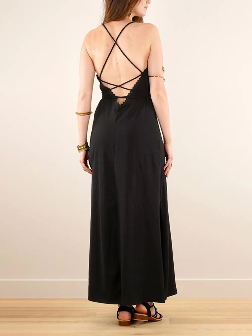 Lace-up Split Long Dress