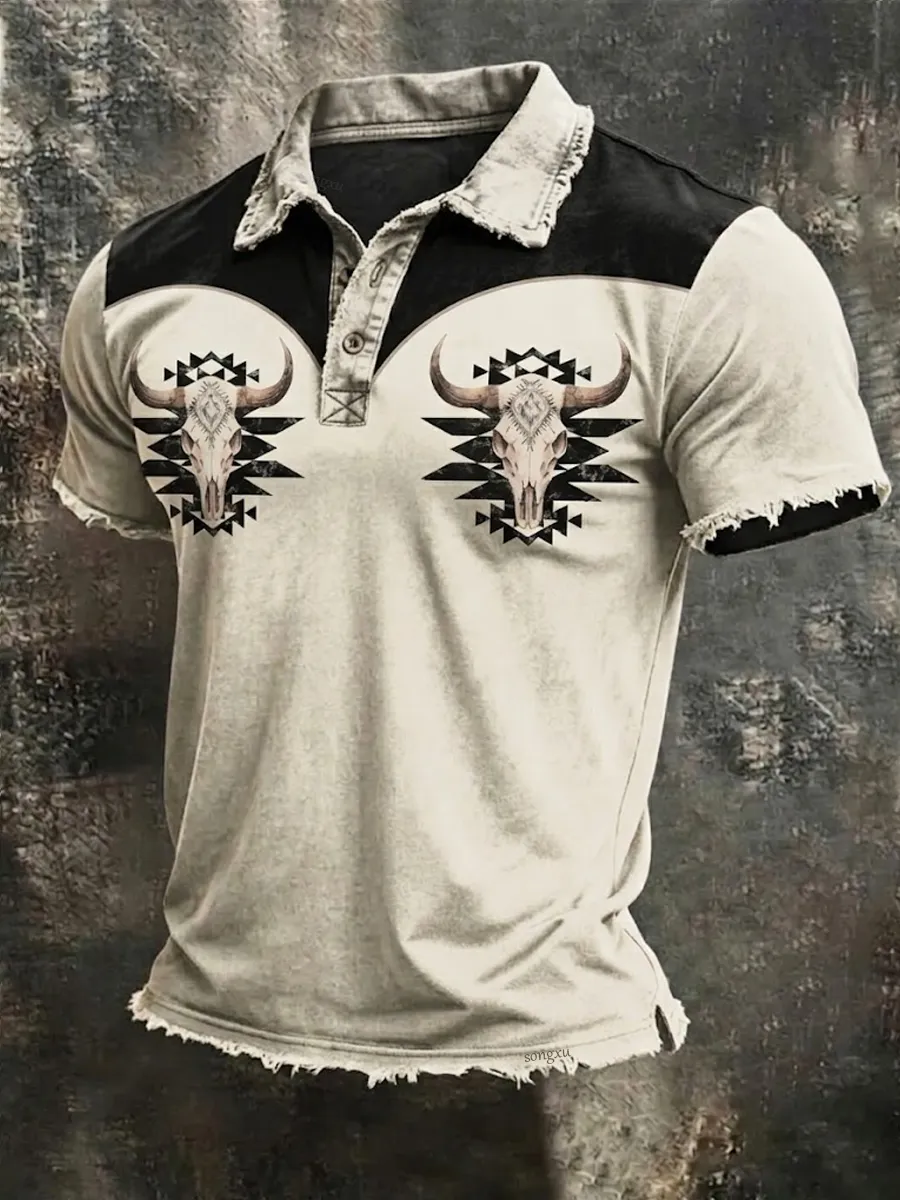 Men'S Casual Retro Western Printed Top