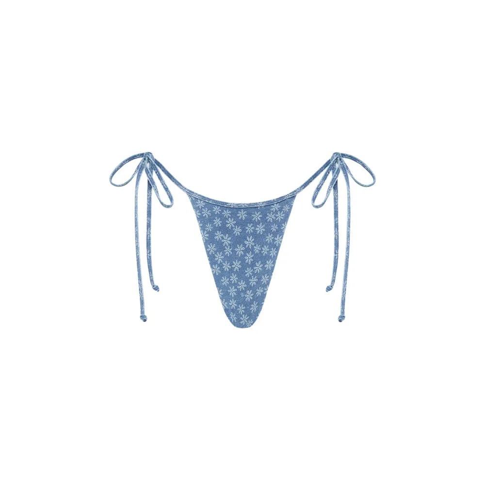 Daisy Denim Micro Thong Tie Side Bikini Bottom