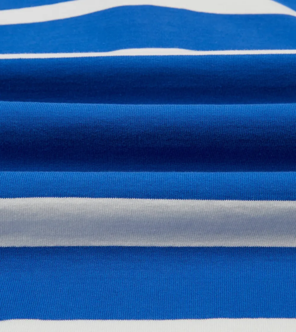 Blue And White Dual Stripe Cotton Rugby Shirt Plain