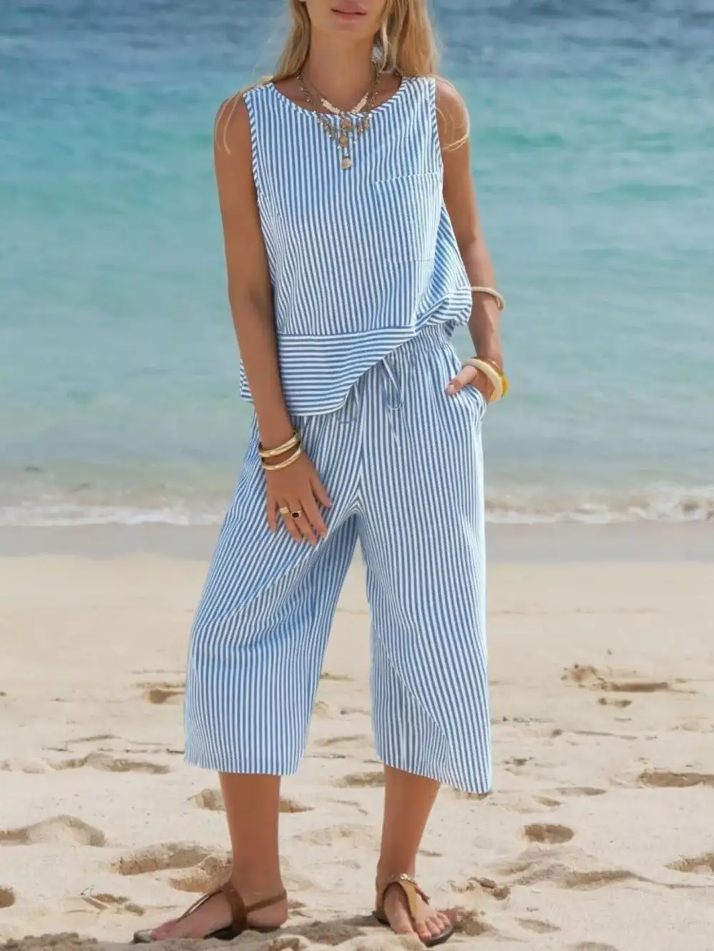 Everyday Striped Sleeveless Set