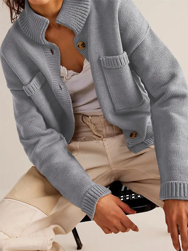 Knit Upright Collar Cardigan
