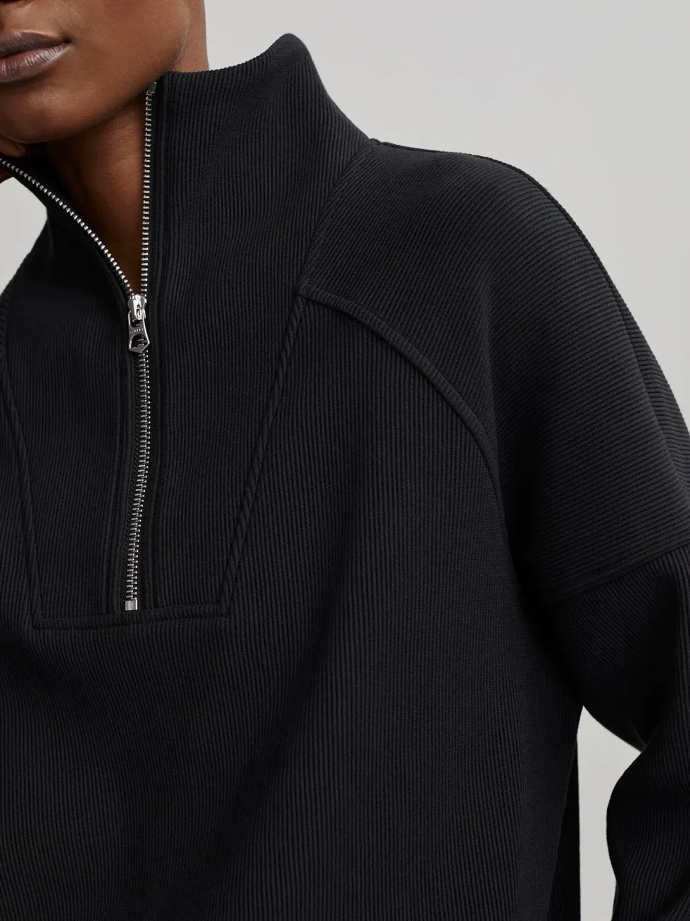Modern Half-Zip Stand-Collar Waffle Sweatshirt