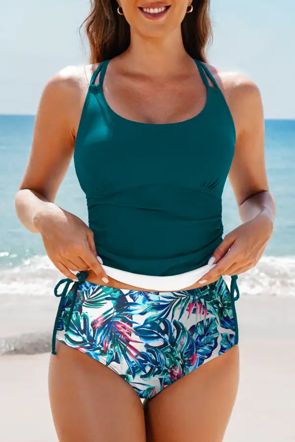Stripe Drawstring Tankini Set