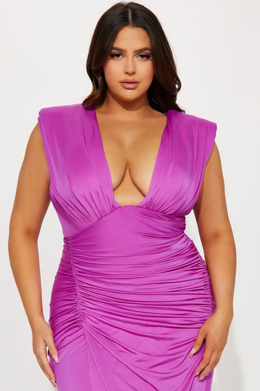 Fallon Ruched Midi Dress - Magenta