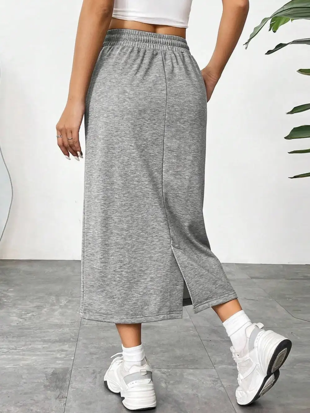 Drawstring Side Slit Midi Skirt