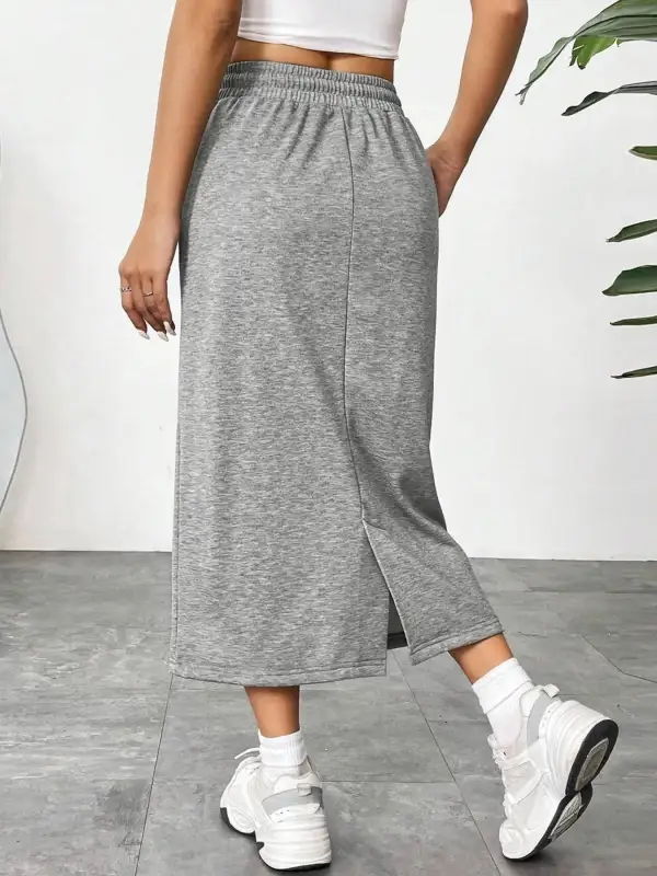 Drawstring Side Slit Midi Skirt