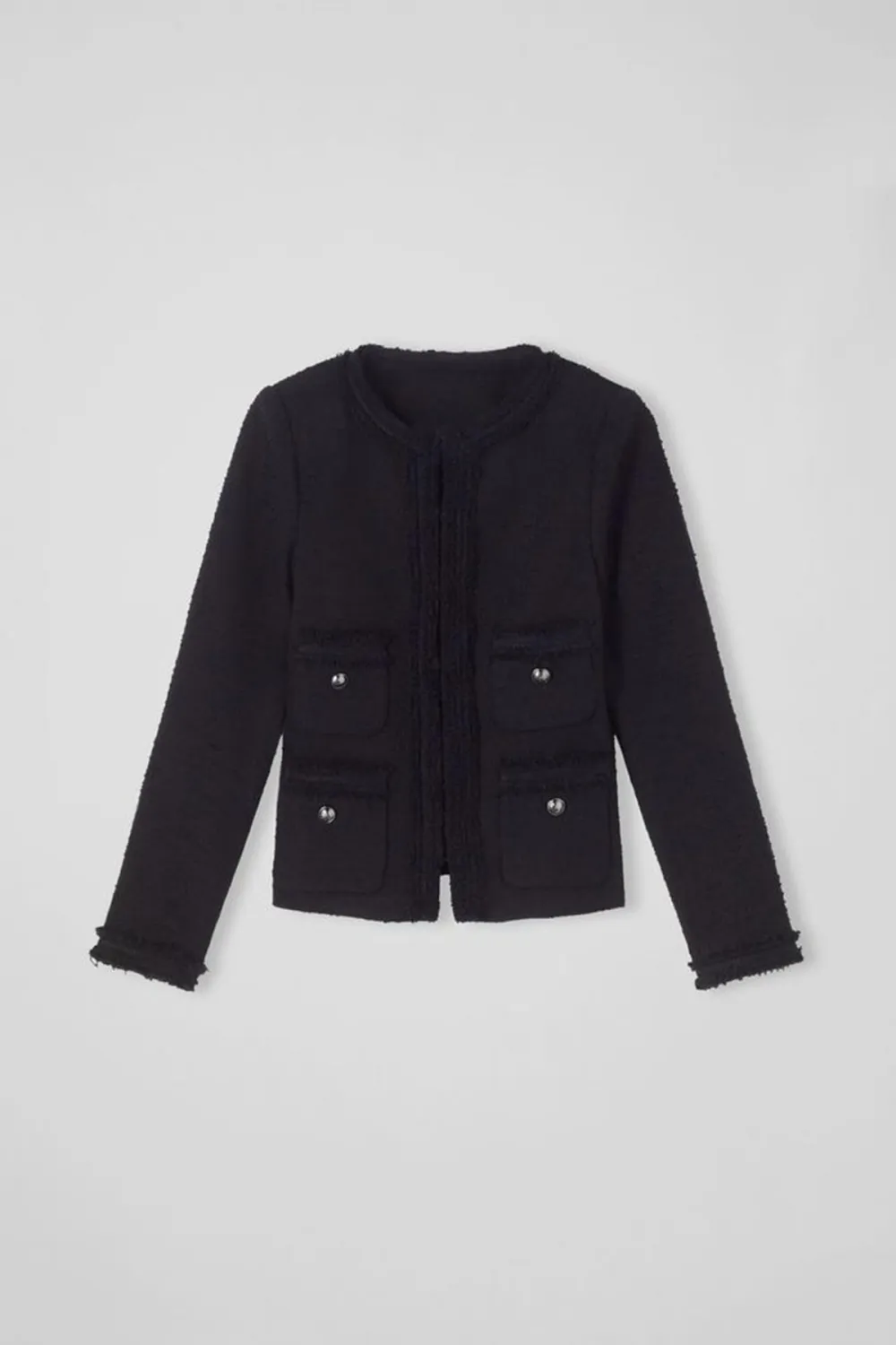 Black Tweed Pocket Detail Short Jacket