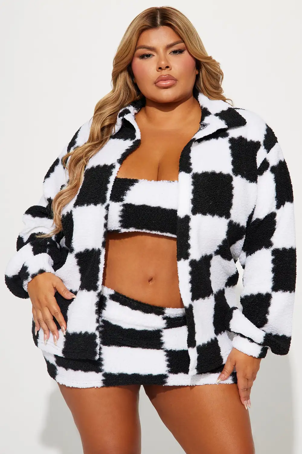 Checked Out Sherpa 3 Piece Skirt Set - Black/combo