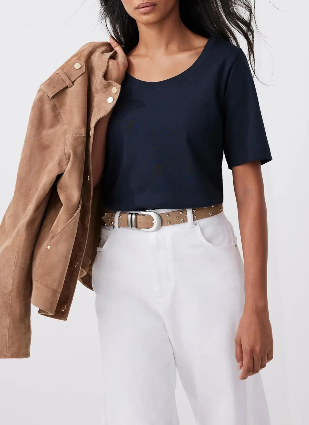Casual Style Cotton Scoop Neck T-Shirt