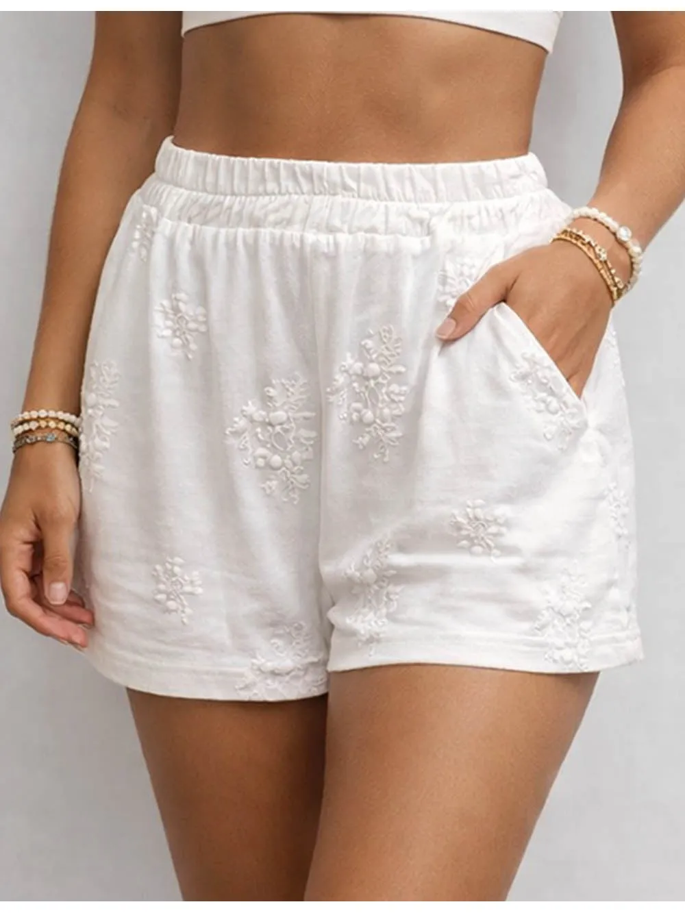 Embroidery Lace Sheer Wide Leg Shorts